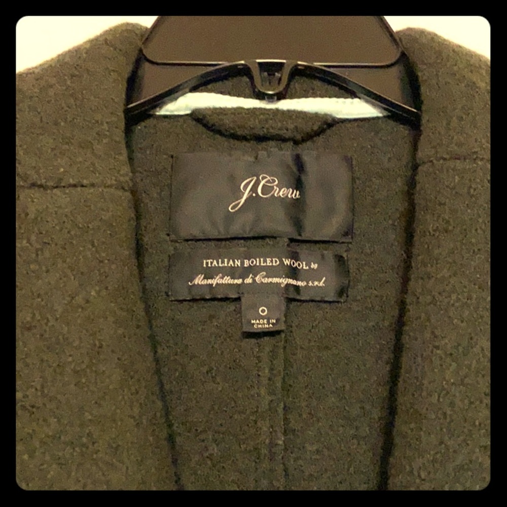 J Crew Daphne Boiled Wool Topcoat, Dark Moss, 0
